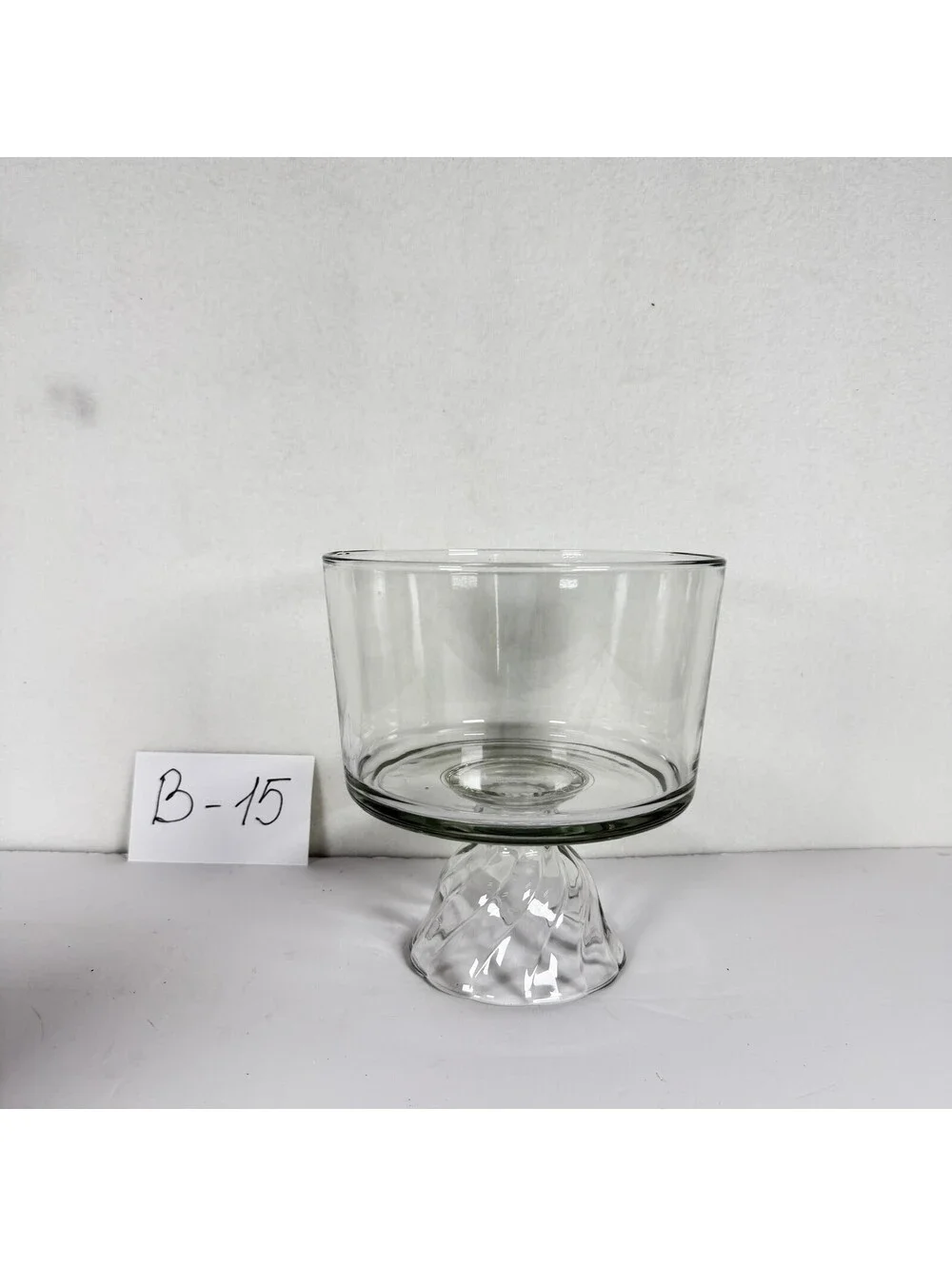 Clear Glass Pedestal Trifle Bowl Swirl Base Serving Dish Storage B-15